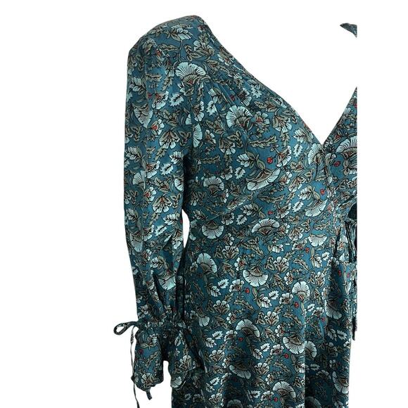 BAND OF THE FREE Women S Jewel Teal Dress Floral Wrap Tie Side Bell Cuff Hi Lo - Picture 6 of 13